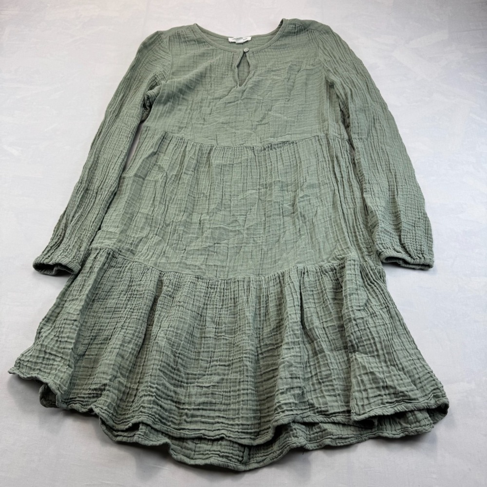 Beachlunchlounge Tiered Dress Womens Small Sage Green Long Sleeve Keyhole Neck